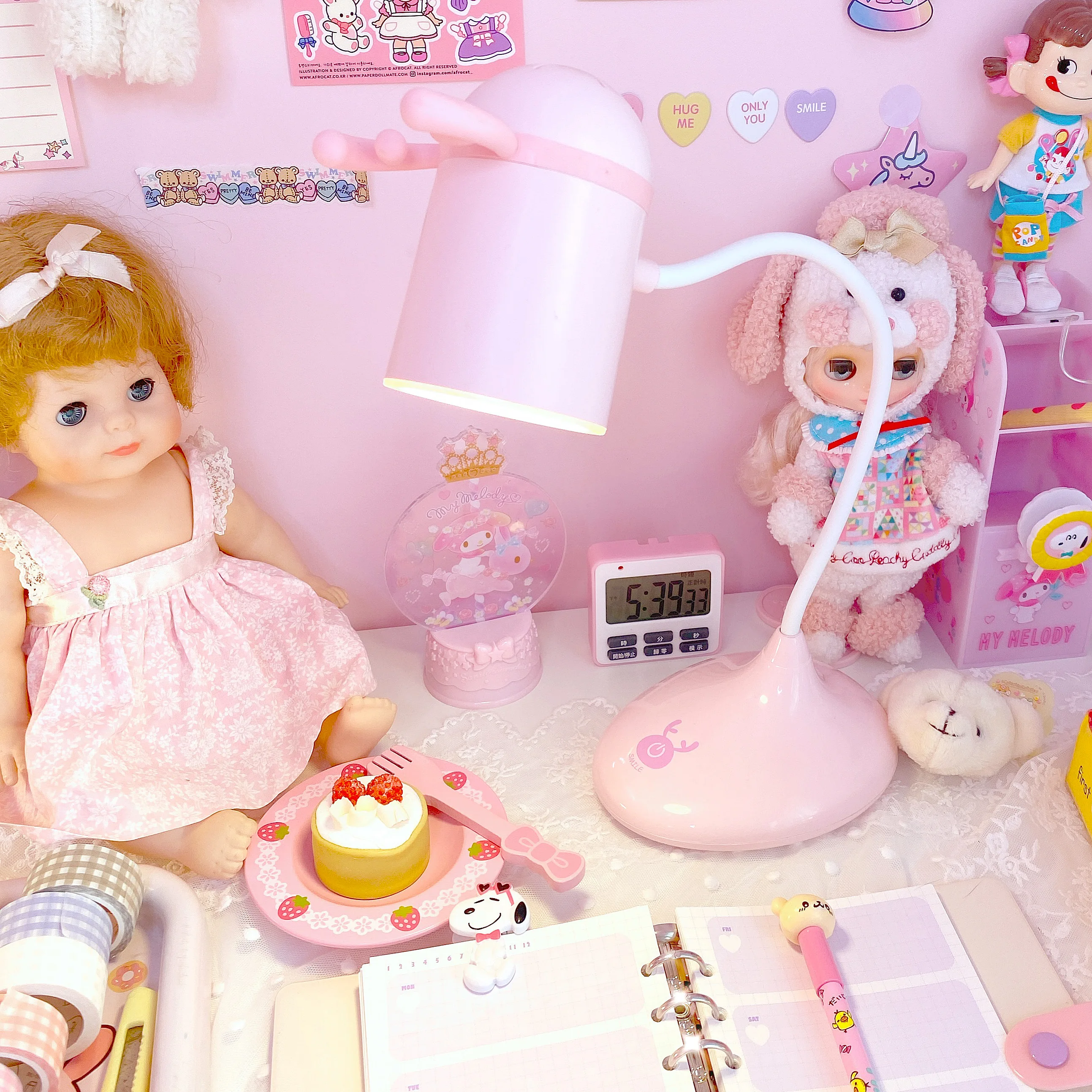 Cute Pink Antlers Desk Lamp with Night Light Touch switch Dimmer Rechargeable Battery Desk Light US