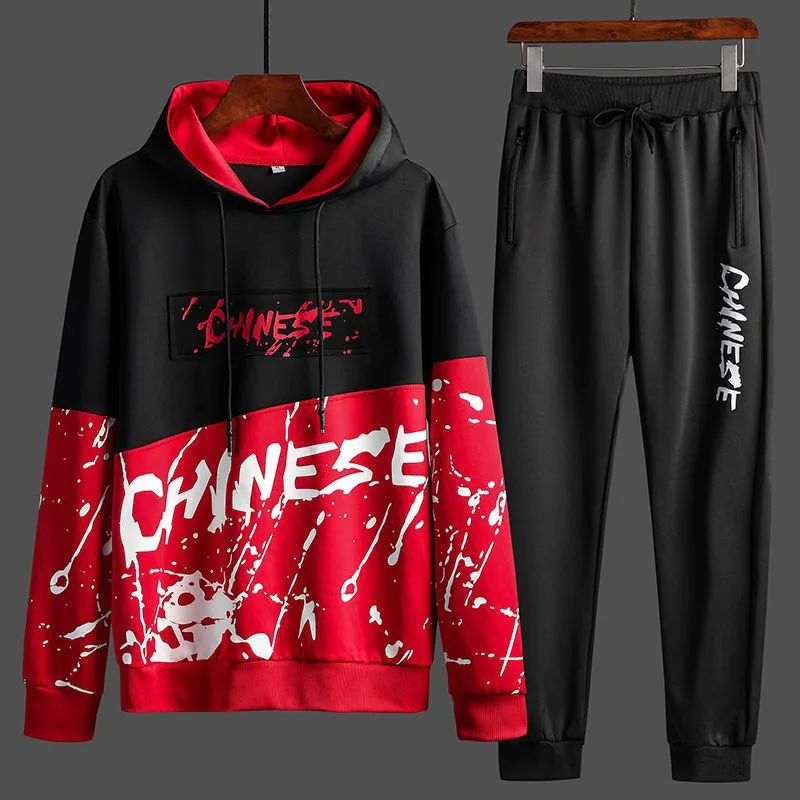 black Спортивный костюм для мужчин, комплект из двух предметов, Мужская одежда, модная повседневная Уличная одежда в стиле хип-хоп, костюм для бега, спортивный костюм, мужской комплект для бега - Цвет: black