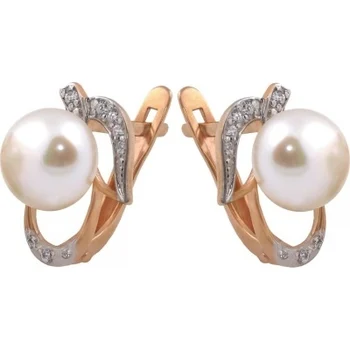 

Примаэксклюзив earrings with pearls and cubic zirconia in red gold