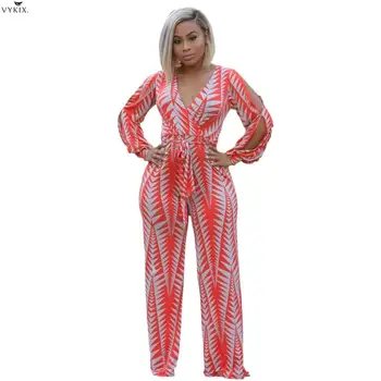 

2020 Summer Women Jumpsuits Sashes Full Sleeve Print Loose Street Rompers Sexy Night Club Party Elegant One Piece Women Outfits