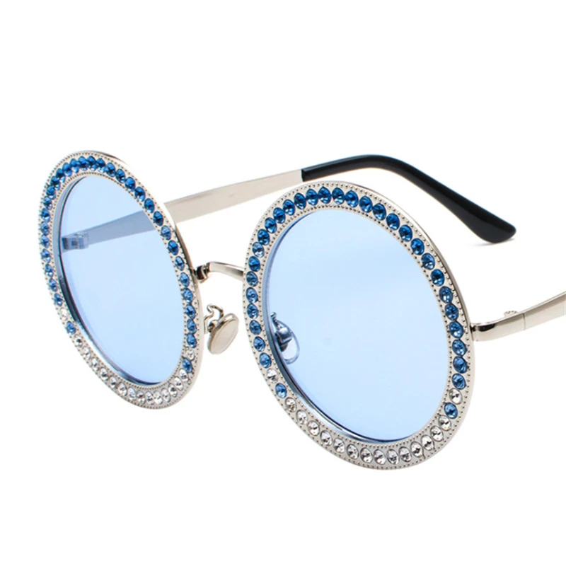 Индивидуальные трендовые солнцезащитные очки, Ретро стиль, круглые, бриллиантовые, модные, океанские части, женские, современные, универсальные, модные, уличные солнцезащитные очки - Цвет линз: 1