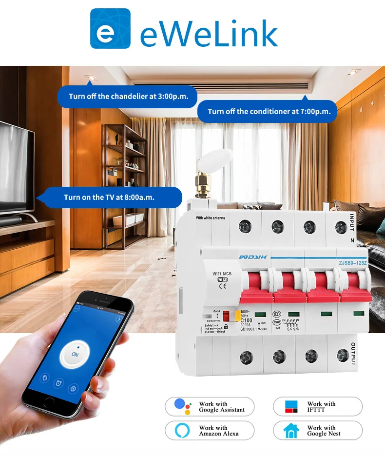 EWelink приложение 4P WiFi умный выключатель защита от перегрузки короткого замыкания с Alexa google home для умного дома