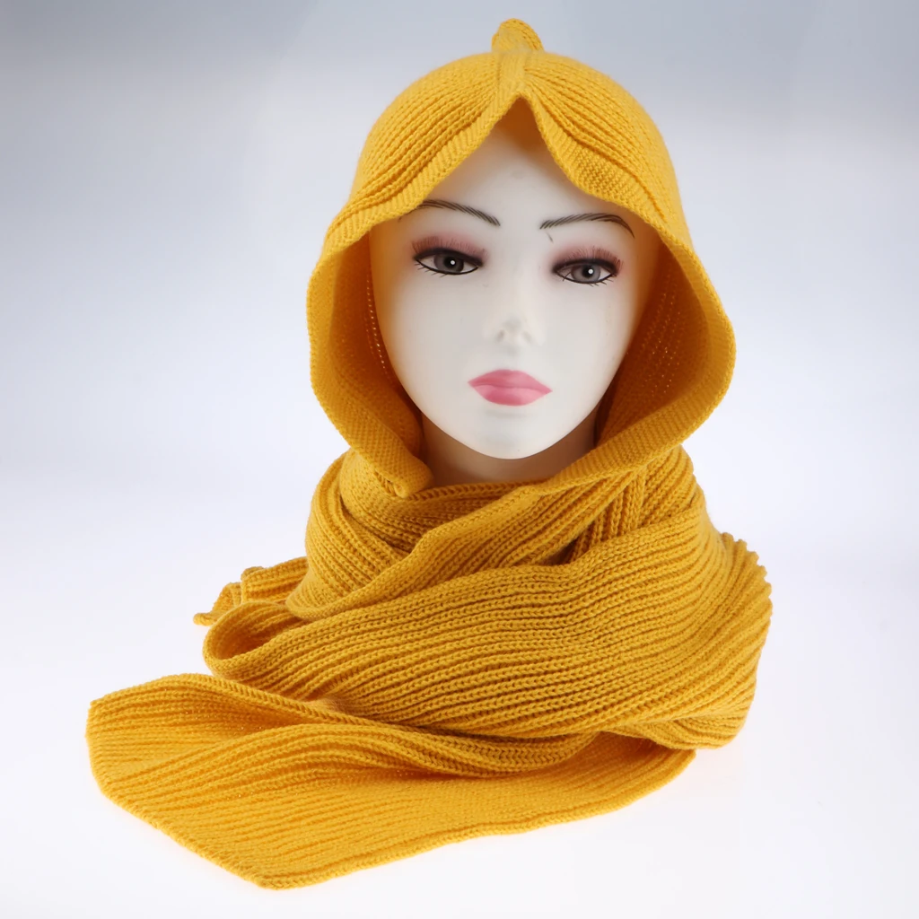 Hooded Winter Scarf for Men & Women- Chunky Knitted Scarves Hoodie Hat Warm Knitted Earflap Hats Snood Wraps Crochet Scarves