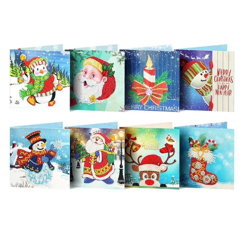 

8pcs 5D DIY Diamond Painting Greeting Card Special Shaped Diamond Embroidery Christmas Cards Postcards Birthday Xmas Gift