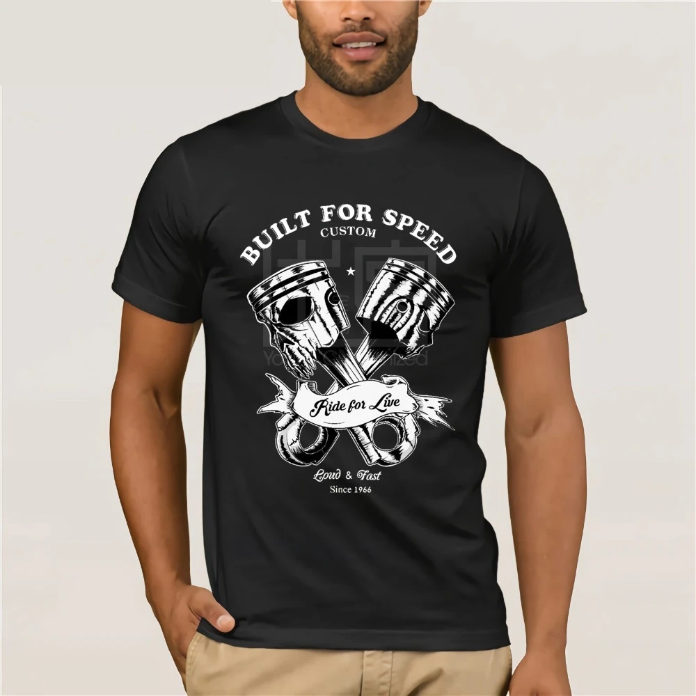 2019 New Brand clothing T shirt Novelty Hot Rod Tattoo Biker built for speed custom Totenkopf Rockabilly Skull Rocker Tee shirts | Мужская
