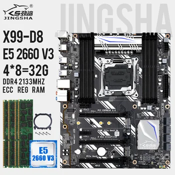 

JINGSHA X99D8 motherboard set 4 channels with XEON E5 2660 V3 2.6G and 4pcs DDR4 8gb 2133MHZ ECC REG RAM