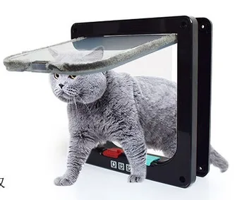 

4 Way Lockable Dog Cat Kitten Door Security Flap Door ABS Plastic S/M/L Animal Small Pet Cat Dog Gate Door Pet Supplies