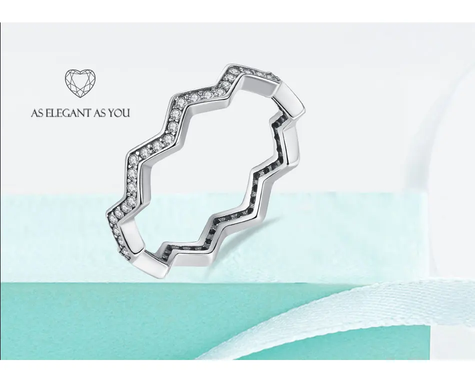 Подлинный eleshe кольцо из стерлингового серебра 925 Женские Простые геометрические волнистые кольца для женщин девочек свадебная Модная бижутерия для помолвки