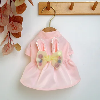

Pink Dog Clothes Autumn Dresses for Small Dog Clothes with Bow Decor Cute Princess Style Rabbit Ears Decor Pet Skirt Dog Clothes