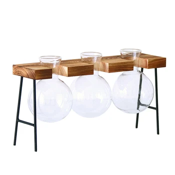 

Nordic Hydroponics Vase Planter Bulb Vase With Holder Hydroponic Plant Transparent Vase Wooden Frame Coffee Shop Garden Decor