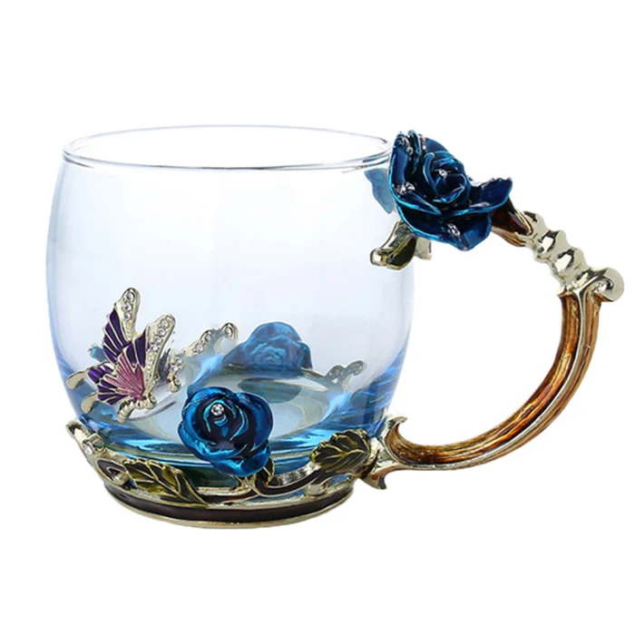 Эмаль кофе чай чашка кружка 3D Роза бабочка стеклянные чашки свадебный подарок QP2