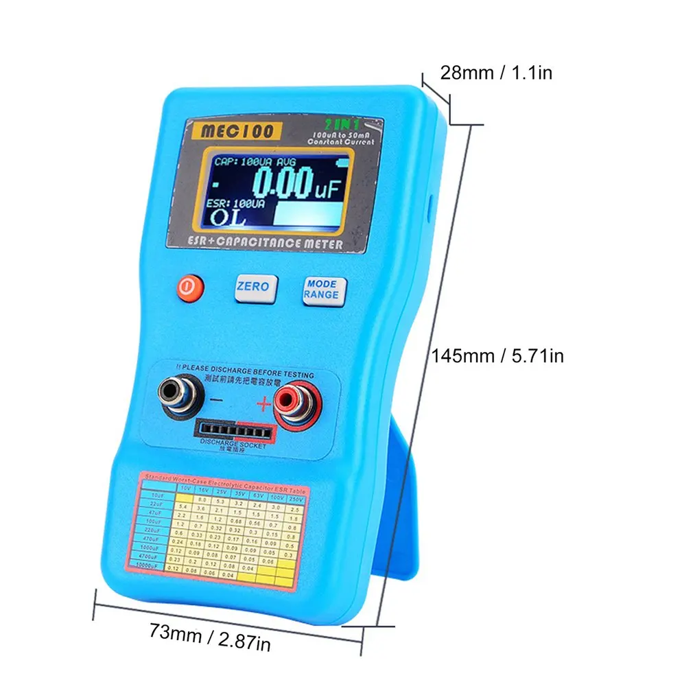 MEC-100 Digital Display Capacitor Meter High Precision Autoranging Electrolytic Capacitance Resistance Meter ESR Tester