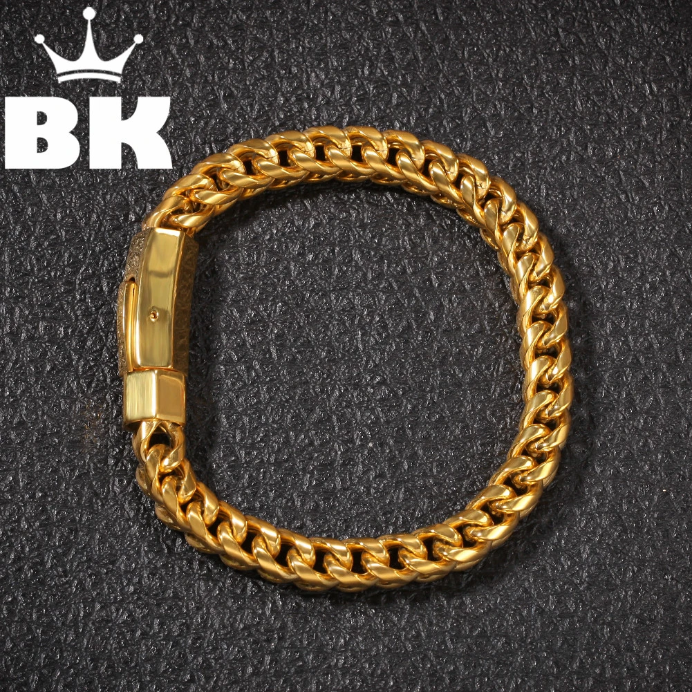 8 мм браслет из нержавеющей стали в стиле панк, США, Франко, золотой цвет, изогнутая цепочка, ювелирный браслет мужской оптом