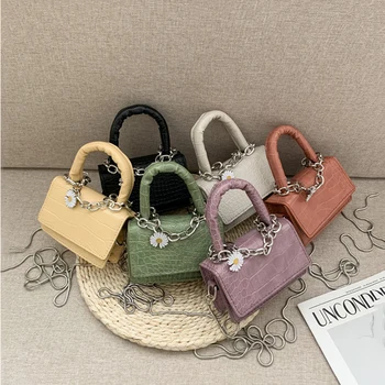 

New Shoulder Bag For Women Mini Crossbody Bags Hasp Chain Small Square Bag PU Summer Candy Color Fashion Little Daisy Handbag