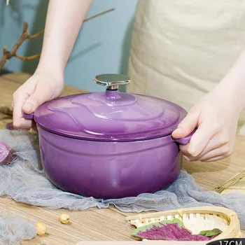 

Terrace-like layered design cast iron pot locking water vapor white enamel pot heating evenly 22cm enamel pot suitable for a var