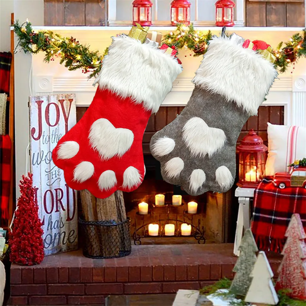 Medias de Navidad para decoración del hogar, accesorios a cuadros, bolsas de regalo de Navidad para mascotas, perro, gato, pata, calcetines, adornos de árbol de Navidad, 1 ud.