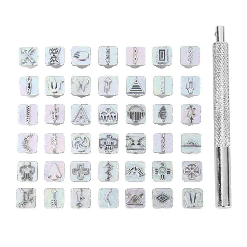 

Leathercraft Tool Carbon Steel Symbol Stamp Set 49 Stamps for Leather Marking Carving Leather Craft Stamps Metal Printing Tool