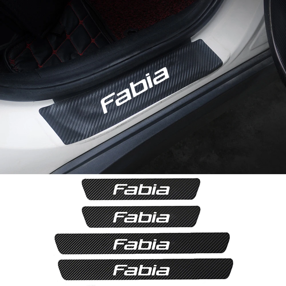 

4pcs PU Leather Carbon Fiber Car Door Threshold Sill Protector Stickers For Skoda Fabia 1 2 3 6y 5j nj MK1 MK2 MK3 Accessories
