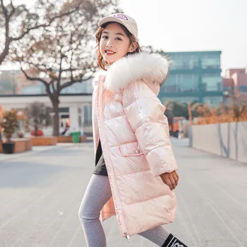 

Silver Shiny Down Jacket for Girls Teens Children's Coat Warm Snowsuit Long Jackets Teenager Clothes Child Girl 5/7/9/11/12 Year