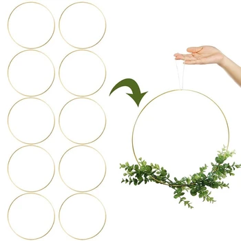 

NEW-10 Pack 10 Inch Metal Floral Hoop Wreath Gold Hoop Rings for DIY Wreath, Dream Catcher and Wall Hanging Crafts