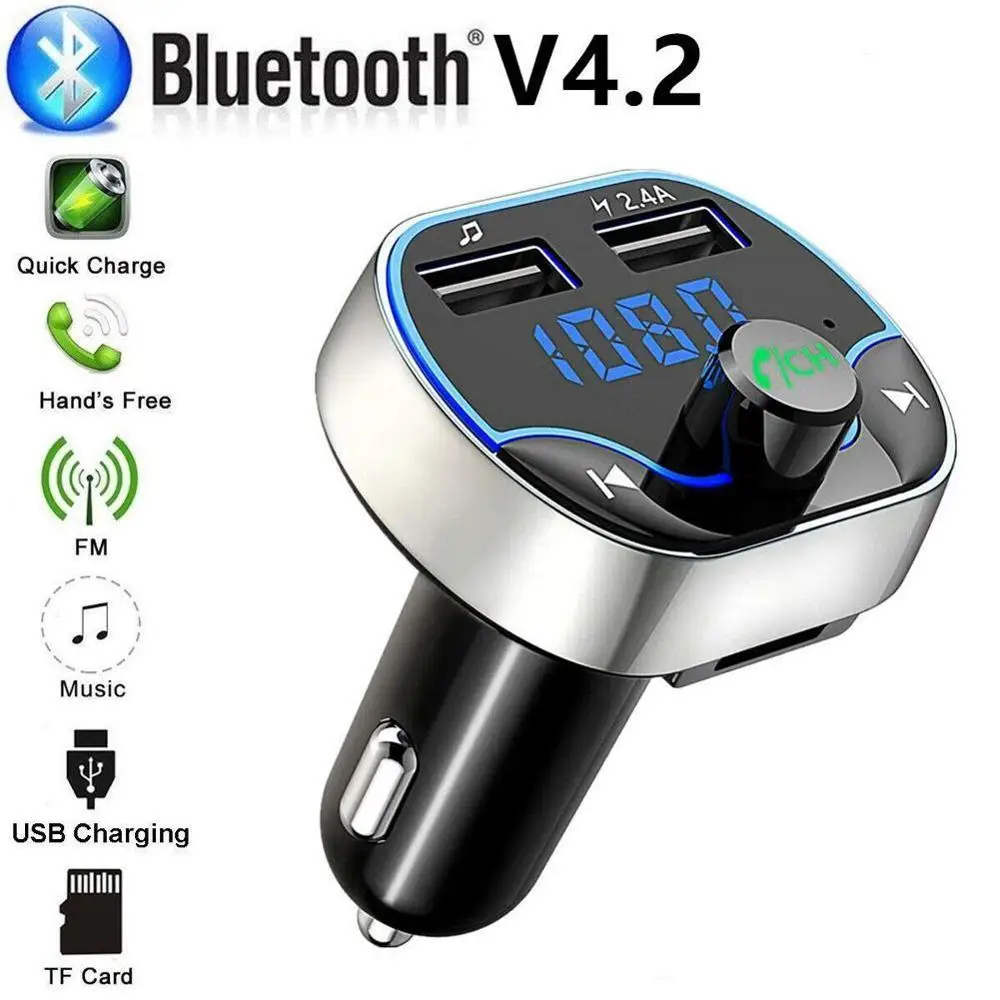 

Car Kit FM Transmitter Bluetooth 4.2 MP3 Player Handsfree support TF Card U disk QC2.0 3.1A Fast Dual USB Charger Power Adapter