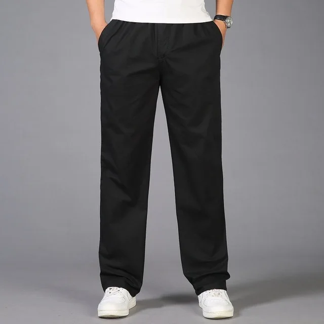 Black Pants Модные летние мужские брюки повседневные хлопковые длинные брюки прямые Джоггеры мужские подходят большие размеры L-6XL Роскошные деловые Брюки Homme - Цвет: Black Pants
