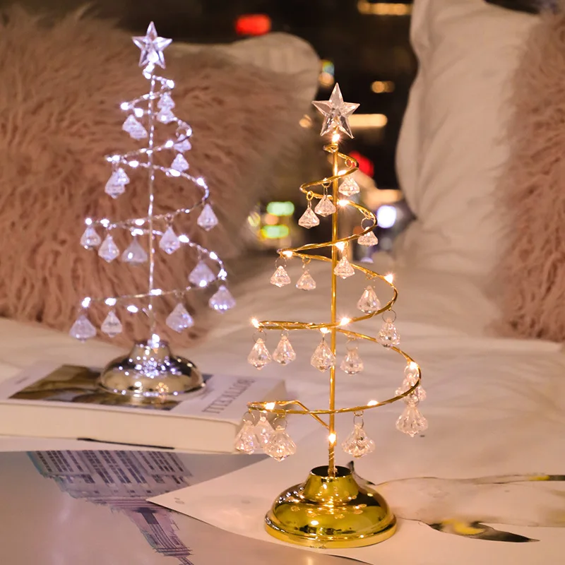 Led Crystal Christmas Tree Light Room Bedroom Decoration Table Lamp Night Light 