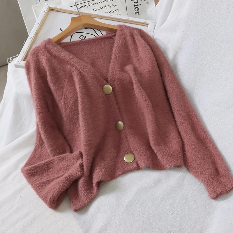 Solid Elegant Women Cardigans Casual V-Neck Knitted Women Sweaters Slim Autumn Winter Clothes jersey mujer invierno - Цвет: Красный