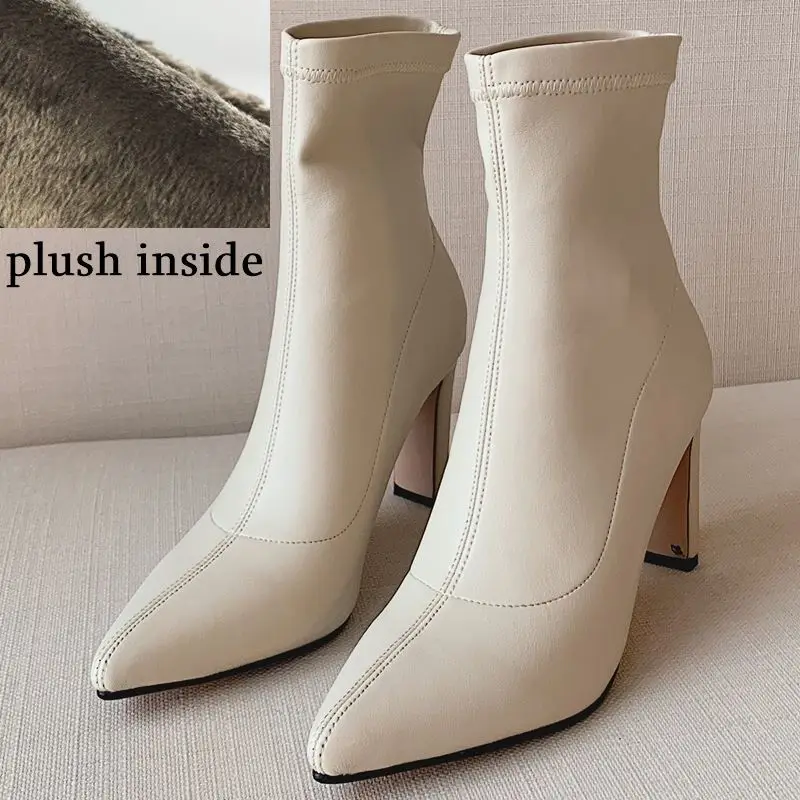 ALLBITEFO fashion sexy high heels night club party women boots 6 color ankle boots for women autumn girls boots ladies shoes - Цвет: plush inside