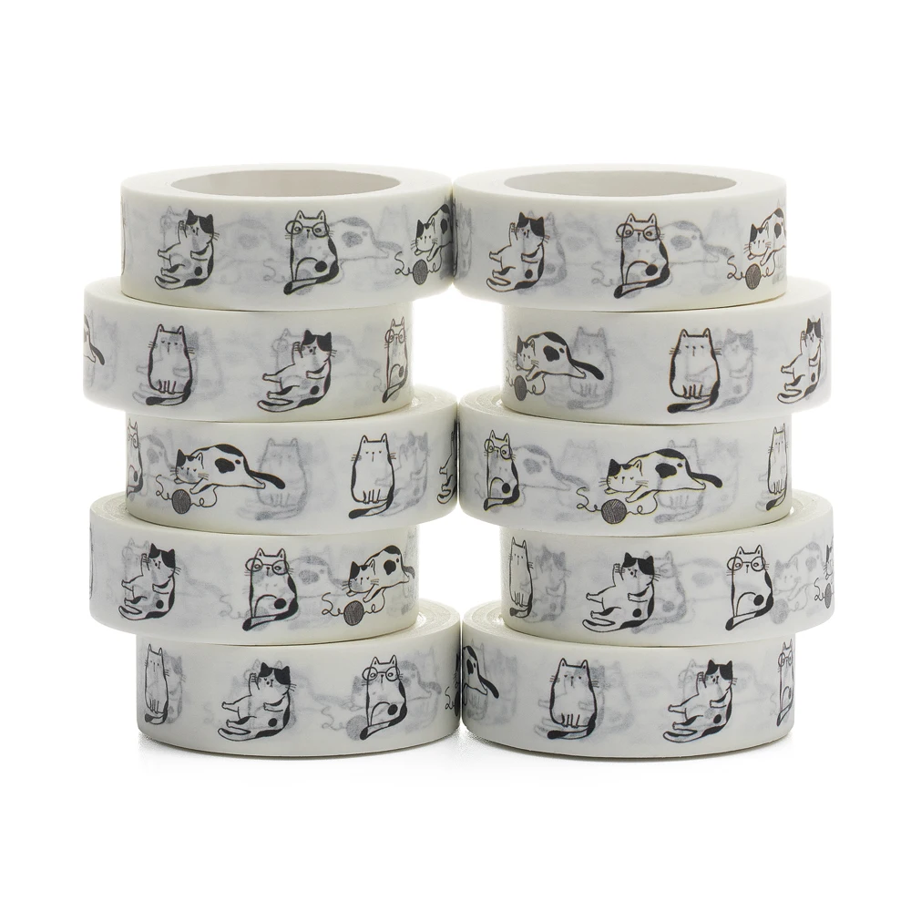 

10pcs/Lot 15mm x 10m Draw Character Funny Cat Doodle Cartoon Washi Tape Scrapbook Paper Masking Adhesive Washi Tape Set