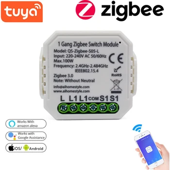 

Tuya Zigbee Smart Switch Module No /With Neutral 220V 1 Way Wireless Light Switch Relay Compatible Alexa Google Home
