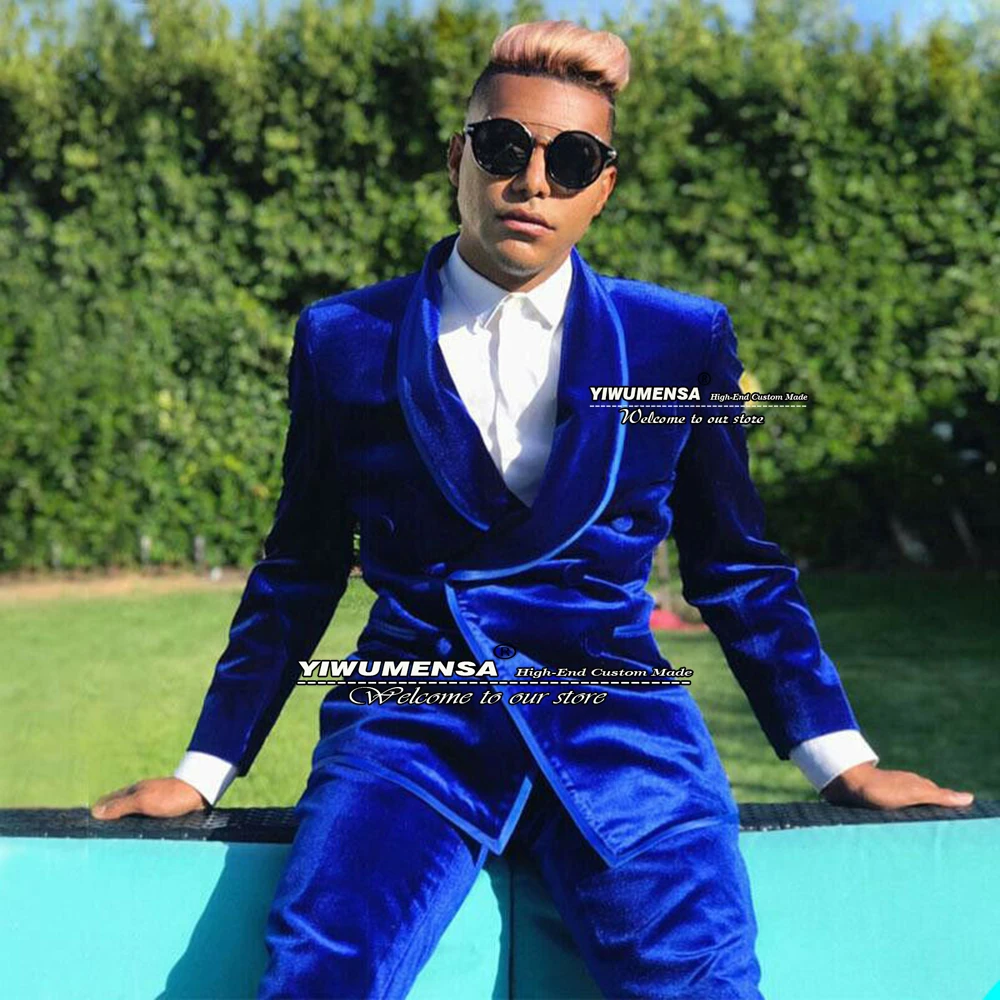 Royal Blue Suits Men Costume Homme Mariage Velvet Groom Wear Wedding Tuxedo Smart Casual Blazer Masculino Party Dress Slim Fit casual blazer for men