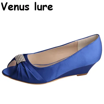

Venus lure Rhinestones Royal Blue with Open Wedges Shoes Party Size 6