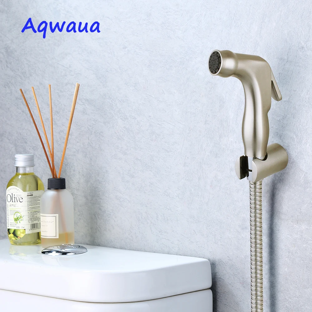 

Aqwaua Toilet Bidet Hand Sprayer Brushed Nickel Shower Head Shattaf Hygienic Shut off Sprayer Accessories for Bathroom