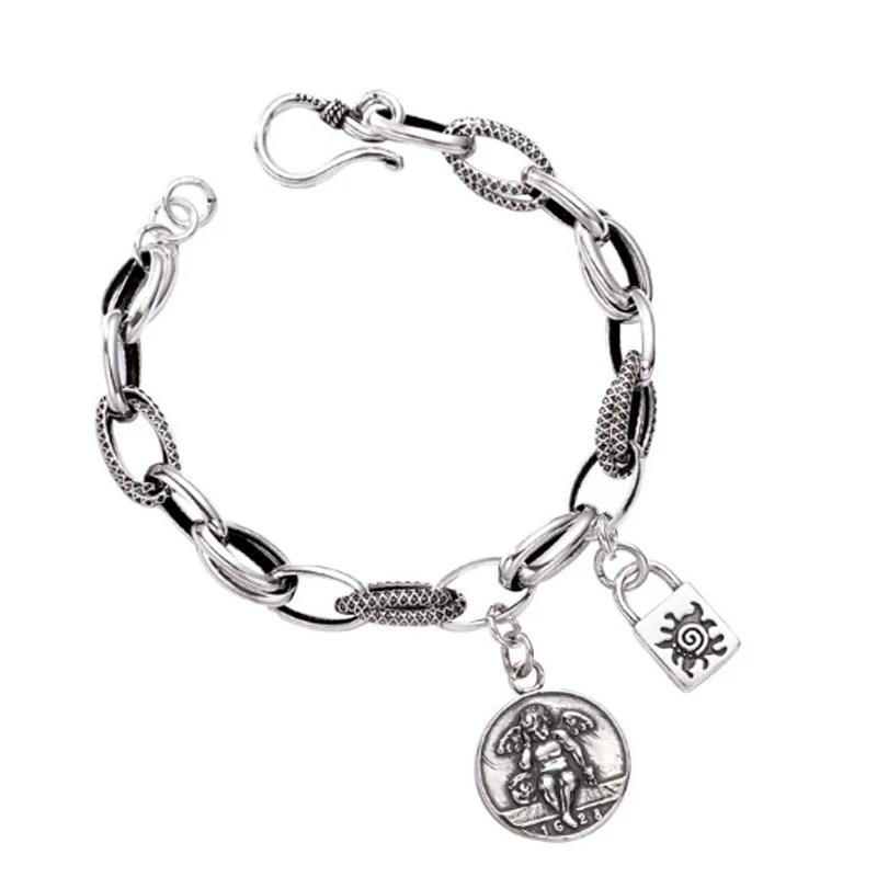 

Punk Best Friend Bracelet For Women Vintage Angel Baby Lock Charms Bangles Female Silver 925 Jewelry Beaded Bracelet Ladies