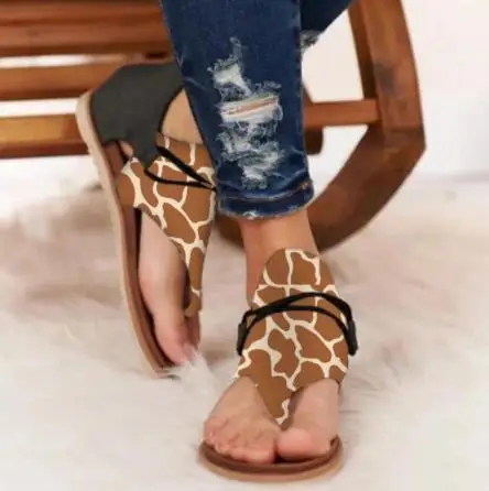 Casual Women's Sandals Plus Size Sunflower Printed Beach Shoes Summer Female Anti-fall Flat Flip Flops Back Zipper Sandals 
