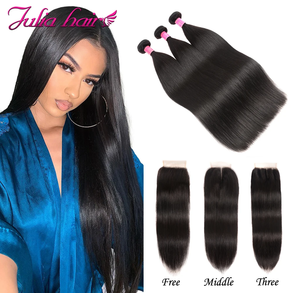 Ali-Julia-Hair-Brazilian-Straight-Human-Hair-bundles-With-Closure-Swiss-Lace-3-Bundles-With-Closure