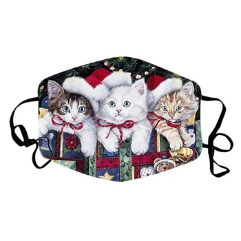 

Adults Christmas Cute Cats Printing Breathable Face Shield Cloth Face Mask Windproof Face Shield Reusable Washable Mouth Mask