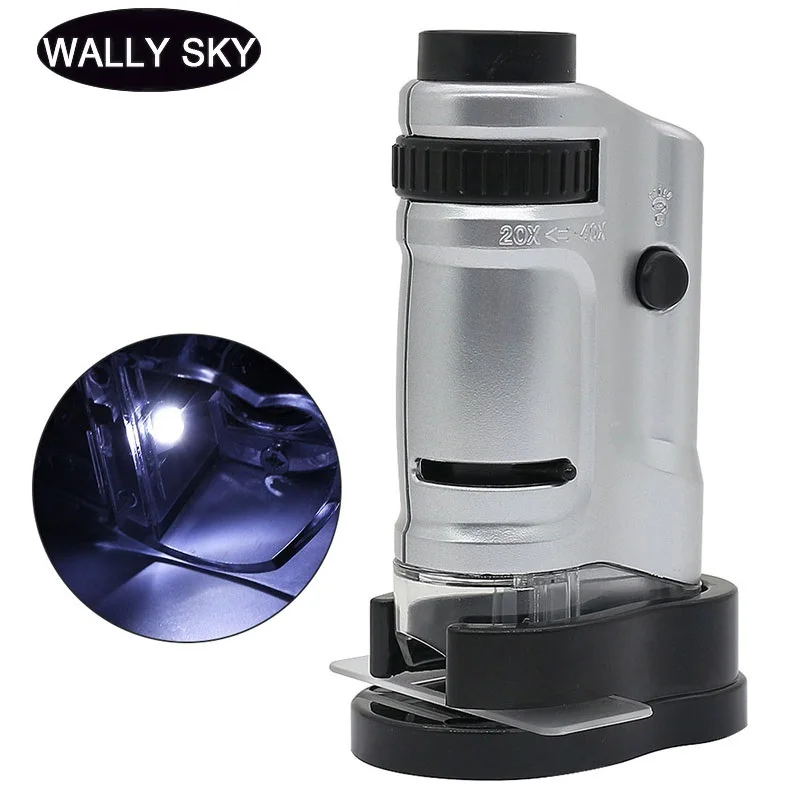 Mini Microscope Handheld Portable Microscope with LED Light 20X 40X