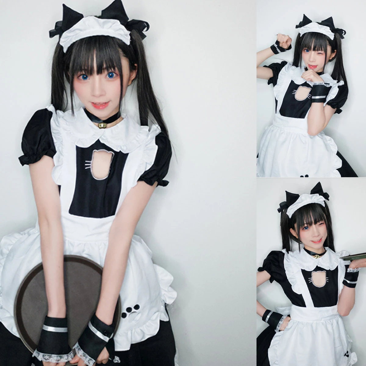 S 4xl黒かわいい猫ロリータメイド衣装のスーツ女性ウェイトレスメイドパーティーステージ衣装 Aliexpress