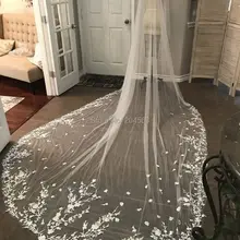 Романтический однослойный кружевной свадебный для невесты Фата до пола для невесты с цветами