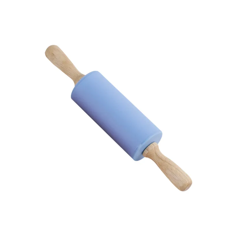 Силиконовая скалка для детей, антипригарная поверхность и удобные деревянные ручки для выпечки - Цвет: Blue