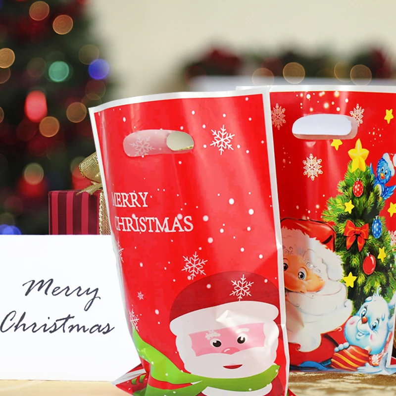 10 pzas bolsa de dulces de Santa Claus bolsas de regalo de decoración de Navidad galletas de bocadillos paquete de galletas fiesta de fiesta bolsa de plástico