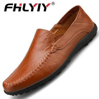 

Genuine Leather Mens Shoes Casual Luxury Brand Men Loafers Fashion Breathable Driving Shoes Slip on Formal Moccasins Plus Size