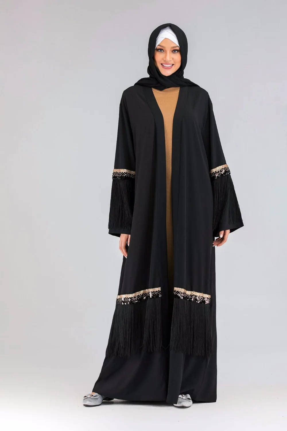Elegant Muslim Tassels Abaya Maxi Dress Cardigan Long Robe Gowns Kimono Jubah Ramadan Arab Dubai Caftan Islamic Prayer Clothing