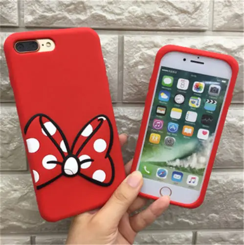 Red Minnie Для iPhone 5, 5S, 5C, SE, 6, 6s, 7, 8 Plus, X, XS, XR, XS Max, 3D, милый детский чехол для мобильного телефона с мультяшными животными, мягкий силиконовый чехол-накладка - Цвет: Red Minnie