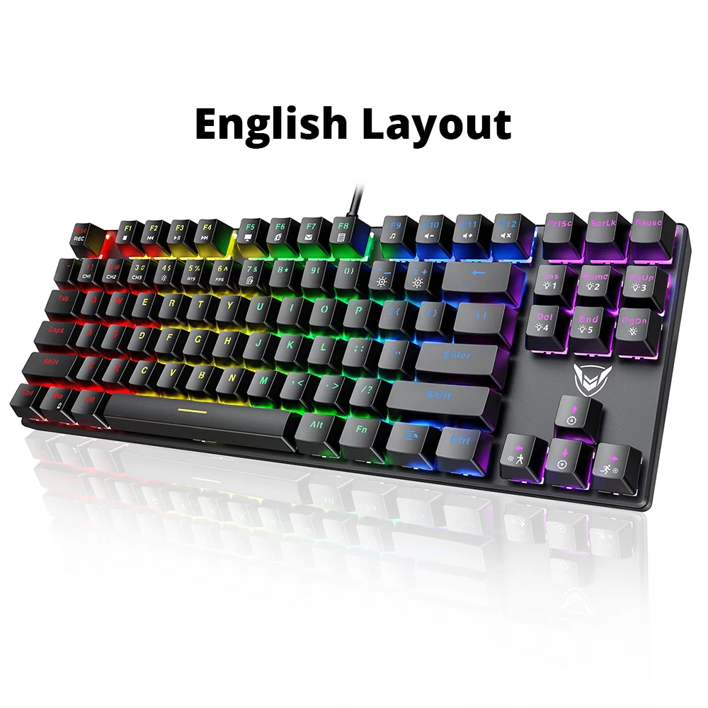 PICTEK PC244 Проводная игровая клавиатура механическая клавиатура RGB светодиодный Подсветка USB синий переключатель 87 клавиш для компьютера PC Gamer - Цвет: English Layout