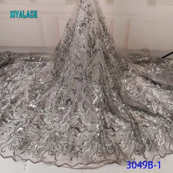 

Luxury Sequins African Mesh Lace Fabrics 2019 High Quality Nigerian French Tulle Lace For Evening Dresses YA3049-1