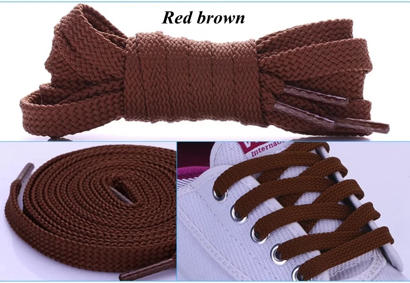 Red brown 1 пара двойных плоских шнурков высокого качества из полиэстера шнурки Модные Спортивные Повседневные шнурки 28 цветов - Цвет: Red brown