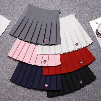 

NiceMix Skirts Women High Waist Mini Denim Skirts Strawberry Fruit Cute Pleated Skirt Harajuku Japanese School Uniform Skirt